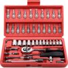 EGOFINE 46 Pieces 1/4" Drive Socket Set&Tool Sets, Ratchet Wrench Set with Bit Socket Set Metric and Extension Bar for DIY, Car Repair and Household with Storage Case
