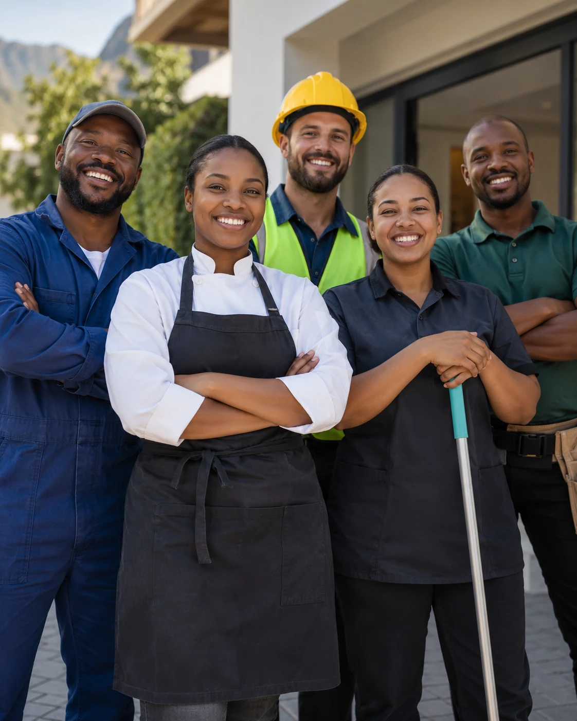Group of hardworking South African local service professionals